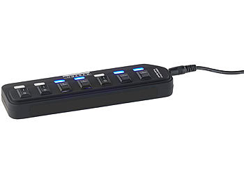 Xystec Aktiver USB-3.0-Hub mit 7 Ports, einzeln schaltbar, 2-A-Netzteil