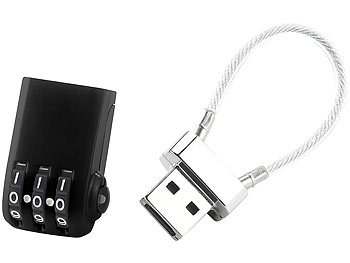 PEARL 3in1-Zahlenschloss für USB-Stick, Gepäckschloss, Schlüsselring
