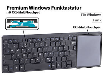 GeneralKeys Premium-Alu-Funktastatur, Scissor-Tasten & XXL-Multi-Touchpad, 2,4 GHz