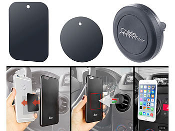 Handyhalterung Magnet: Callstel Mini-Kfz-Smartphone-Halterung für Lüftungsgitter, Halte-Magnet