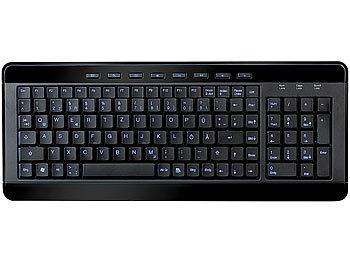 Multimedia Tastatur beleuchtet: GeneralKeys Kompakte USB-Multimedia-Tastatur "Light Key" mit Beleuchtung