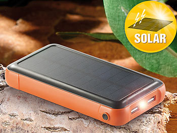 Solar Ladegerät Handy: revolt Solar-Powerbank mit 20.000 mAh; Ladestand-Anzeige und 2 USB-Ports