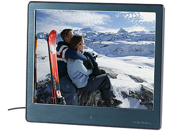 PEARL Digitaler HD-Bilderrahmen, 20,3 cm / 8", Edelstahl, ultradünne 3,5 mm