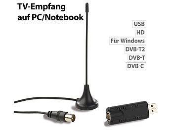 auvisio DVB-T2/C-USB-Stick für TV-Empfang auf PC mit Windows, H.265