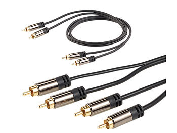 auvisio Premium-Stereo-Kabel 2 Cinch auf 2 Cinch, schwarz, 1 m, vergoldet