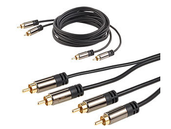 auvisio Premium-Stereo-Kabel 2 Cinch auf 2 Cinch, schwarz, 2 m, vergoldet