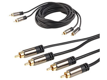 auvisio Premium-Stereo-Kabel 2 Cinch auf 2 Cinch, schwarz, 3 m, vergoldet