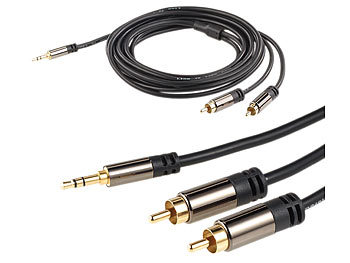 auvisio Premium-Stereo-Kabel 3,5-mm-Klinke auf 2 Cinch-Stecker, 3 m, vergoldet