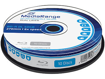MediaRange Blu-ray Rohling BD-R Dual Layer 50 GB 6x speed, 10er-Spindel