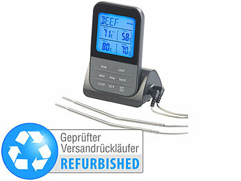 BBQ-Thermometer Funk: Rosenstein & Söhne Funk-Braten- & Ofenthermometer mit 2 Fühlern, Versandrückläufer