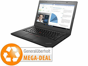 Laptop: Lenovo ThinkPad T460, 35,6 cm / 14", i5, 8 GB, SSD, Docking (generalüberholt)