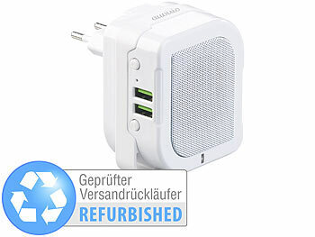 Mini-Lautsprecher USB: auvisio 2in1-Steckdosen-Lautsprecher & Powerbank, Versandrückläufer