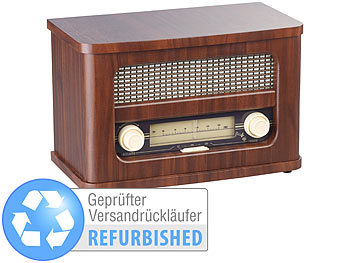 Radio Antik: auvisio Nostalgisches Stereo-FM-Radio 12W, Holz, Akku, Versandrückläufer