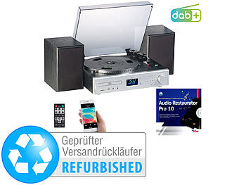 auvisio Plattenspieler/Digitalisierer, DAB+, CD, Bluetooth, MC, USB, MP3, 80 W