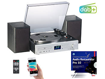 auvisio Plattenspieler/Digitalisierer, DAB+, CD, Bluetooth, MC, USB, MP3, 80 W