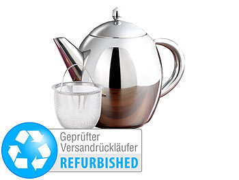 Teekanne mit Tee Sieb: Rosenstein & Söhne Edelstahl-Teekanne mit Siebeinsatz (Versandrückläufer)