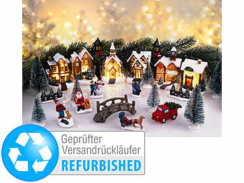 Zierfiguren Weihnachten: infactory 25-teiliges Deko-Weihnachtsdorf mit 6 LEDs, Versandrückläufer