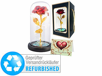 schöne-Blume: Lunartec Ewige rote Rose unter Glas mit LED-Licht, 21,5 cm, Versandrückläufer