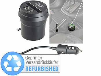 Kfz-Adapter: revolt Kfz-USB-Ladegerät mit Kartenhalter, 4x USB, Versandrückläufer
