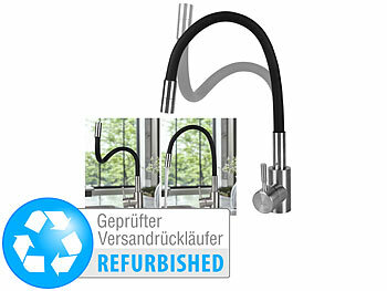 Edelstahl-Armatur: Rosenstein & Söhne Edelstahl-Küchenarmatur, flexibler Auslauf, Versandrückläufer