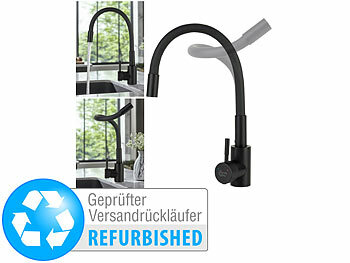 Wohnmobil Wasserhahn: Rosenstein & Söhne Edelstahl-Küchenarmatur, flexibler Auslauf, 360°, Versandrückläufer 