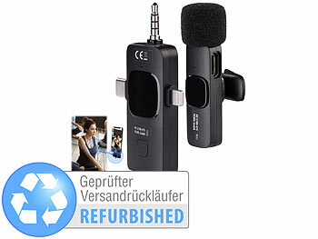 Smartphone-Mikrofon: Callstel Mini-Funkmikrofon-Set für USB-C-Geräte, 2,4 GHz, Versandrückläufer