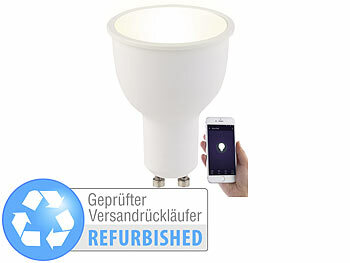 Alexa-GU10-Lampe: Luminea Home Control WLAN-LED-Lampe, Amazon Alexa & Google Assistant, Versandrückläufer