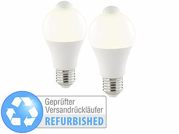 Luminea 2er-Set LED-Lampe, PIR-Sensor, 10 W, E27, warmweiß, Versandrückläufer