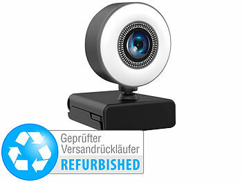 Webcam Mikrofon: Somikon Full-HD-USB-Webcam mit LED-Ringlicht, Versandrückläufer