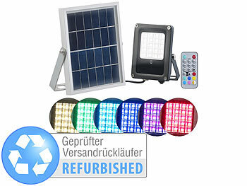LED-Strahler außen Solar: Luminea Solar-LED-Fluter für außen, RGBW, 10 Watt, Versandrückläufer