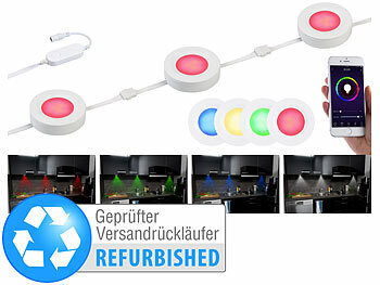 Lunartec 3er-Set WLAN-Unterbau-LEDs, RGB+W, Versandrückläufer