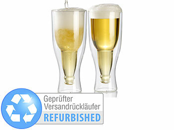 Upside-Bier-Glasflaschen: infactory Doppelwandiges Bierglas, 0,2 l im 2er-Set Versandrückläufer