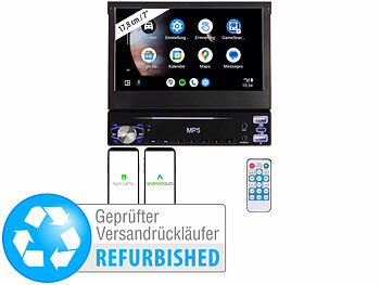 Autoradio 1DIN Carplay: Creasono 1-DIN-Autoradio mit Apple CarPlay, Android Auto, Versandrückläufer