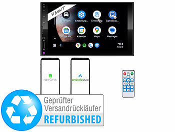 Autoradio Android Auto: Creasono 2-DIN-Autoradio mit Wireless Apple Carplay, Versandrückläufer