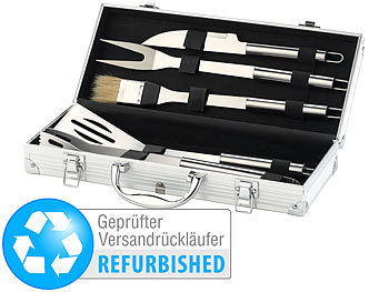 Grillbesteckset: Rosenstein & Söhne Edelstahl-Grillbesteck im Aluminium-Koffer Versandrückläufer