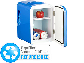 Cooler Mini Kühlschrank: Rosenstein & Söhne Mini-Kühlschrank AC/DC, 12/230V 4l, mit Warmhalte-Funk., blau, B-Ware
