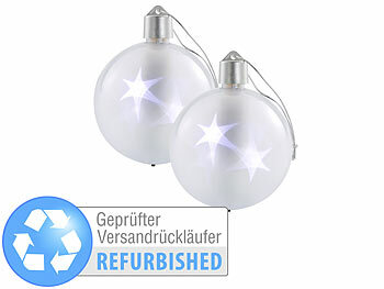Weihnachtskugeln mit Holografiefolie Leuchtstern Lichteffekt Weihnachten Kabellose: Lunartec 2er-Set LED-Weihnachtskugeln mit 3D-Effekt, weiß Versandrückläufer