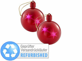 Weihnachtsbaum-Schmuck: Lunartec 2er-Set LED-Weihnachtskugeln mit 3D-Effekt, rot Versandrückläufer