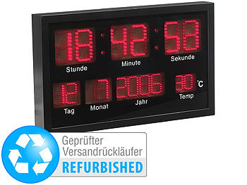 Leucht-Wanduhr: Lunartec Multi-LED-Uhr mit Datum & Temperatur (Versandrückläufer)
