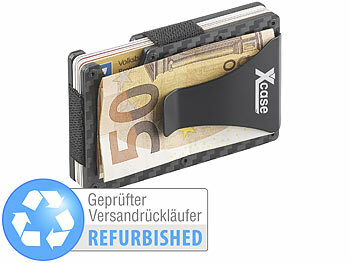 RFID Geldbeutel: Xcase RFID-Kartenetui aus Carbon,Schutz für 15 Chip-Karten,Versandrückläufer 