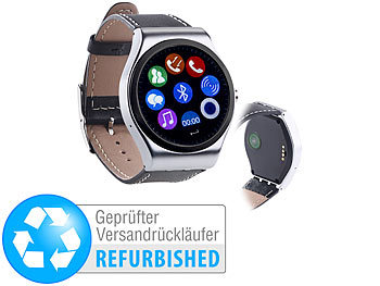 Damen Smartwatch: simvalley Mobile Smartwatch mit Bluetooth 4.0 und Metallgehäuse (Versandrückläufer)