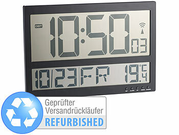 Digitale Wanduhr mit Thermometer: infactory Digitale Funk-Wanduhr mit Jumbo-LCD-Display, Versandrückläufer