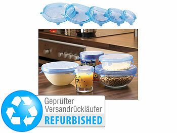 Silikondeckel für Gläser: Rosenstein & Söhne 5er-Set Stretch-Deckel aus Silikon für Schüsseln, Versandrückläufer