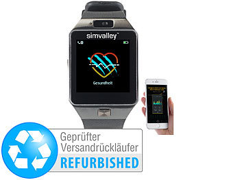 simvalley Mobile Handy-Uhr/Smartwatch mit Kamera, Bluetooth 4.0, iOS & Android