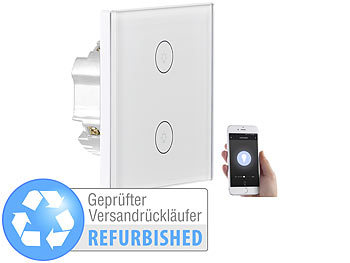 Alexa WiFi-Lichtschalter: Luminea Home Control Touch-Doppel-Lichttaster, Versandrückläufer