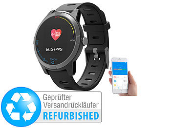 Smartwatch EKG Blutdruck: newgen medicals Fitness-Uhr mit Bluetooth, Herzfrequenz (Versandrückläufer)