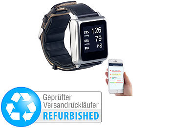 Medizinische Uhr: newgen medicals Medizinische Blutdruck-Armbanduhr mit Pumpe, E-Ink, Versandrückläufer
