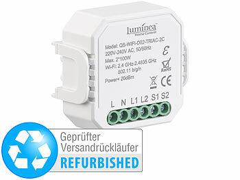 Luminea Home Control WLAN-Unterputz-2-Kanal-Lichtschalter & -Dimmer, App, Versandrückläufer