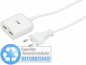 Multi-USB-Ladegerät: revolt 2-Port-USB-Netzteil mit 150-cm-Kabel, Versandrückläufer
