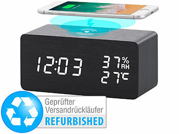 infactory Digital-Uhren Wecker: 2in1-LED-Wecker & Qi-kompatible Ladestation  Versandrückläufer (Wecker & Induktives Laden)